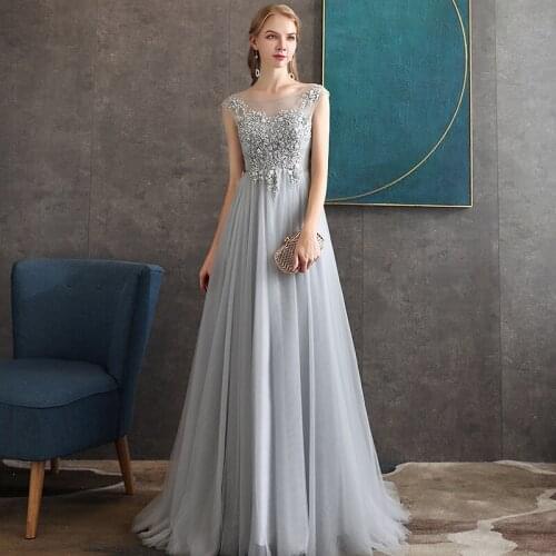 Vintage Tulle Evening Dress Scalloped-Neck Refinement Lace Applique Beaded A-Line Prom Dress Cap Sleeve Party Dress Real Photo