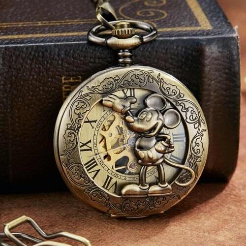 Vintage Mouse Mechanical Pocket Watch With Chain Fob Hand Wind Mechanical Pocket Watches Men Gifts