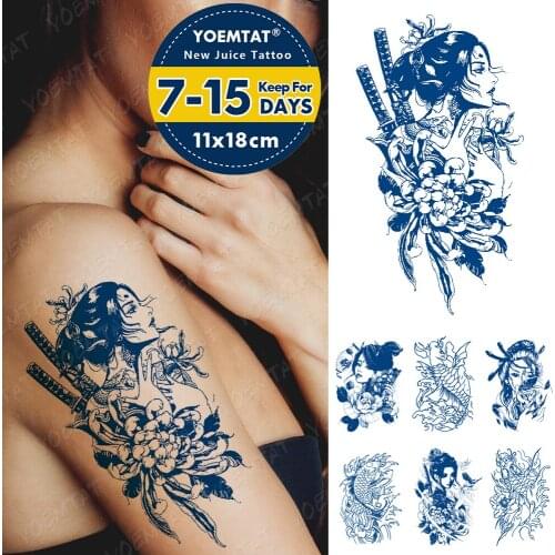 Juice Lasting Waterproof Temporary Tattoo Sticker Japanese Geisha Swordsman Samurai Flowers Flash Tatoo Body Art Ink Fake Tatto