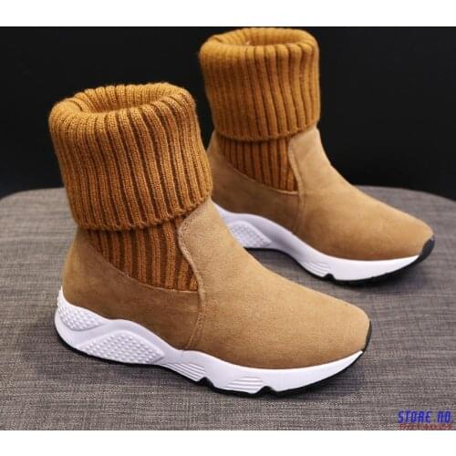 High Top Running Shoes For Woman Chunky Non-slip Sock Sport Sneakers Women Warm Winter Thick Fur Snow Boots Zapatillas Mujer