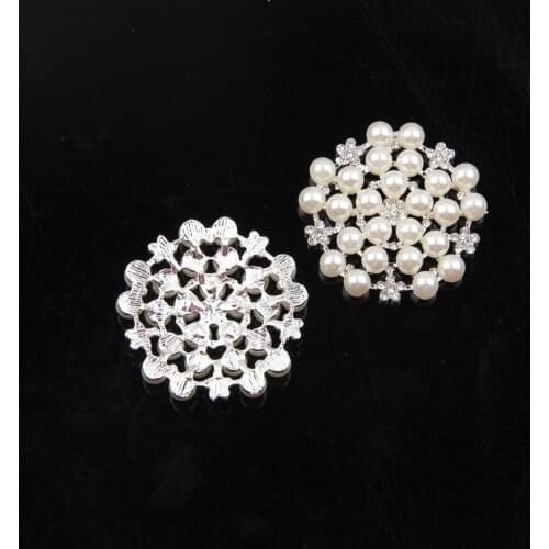 Yundfly 2pcs/lot 1.3" Gold Silver Plated Metal Button Rhinestone Pearl Button Bridal Prom Jewelry Hair Accessories Embellishment
