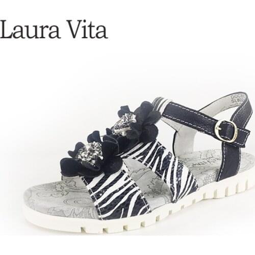 Women Sandals Genuine Leather Shoes Flat Base Black Zebra pattern Ladies Shoes DOCBBYO 042 Laura Vita