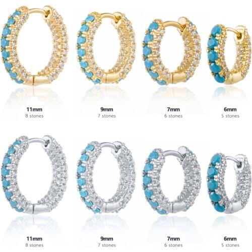 Trendy Bohemian Turquoise Earring Copper Vintage Mircro Pave Zircon Hoop Earrings For Women Lovers' Wedding Jewerly 6mm 7mm 9mm