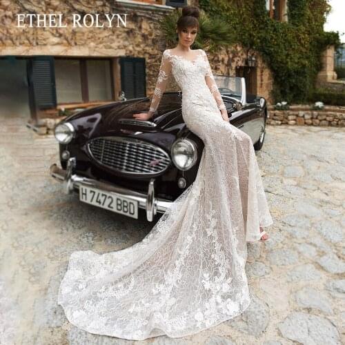 ETHEL ROLYN Mermaid Wedding Dress 2021 Long Sleeve Scoop Beading Appliques Illusion Backless Bridal Dresses Vestido De Novia