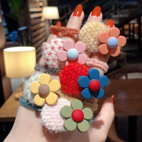 100pcs/lot DIY Simple Multi Plush Flowers Balls Rubber Band Elasticity Hair Bands Styling Tools Accessories HA1633