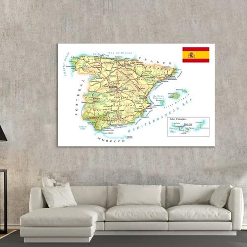 150*100cm Road and Rail Network of The Spain Map Non-woven Canvas Painting Wall Poster Office School Supplies Home Decoration