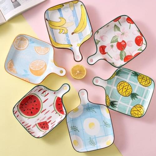 2 Pcs Ceramic Tableware Set handle baking tray Creative Plate Household Tableware Dish Bowl Set dinner plates