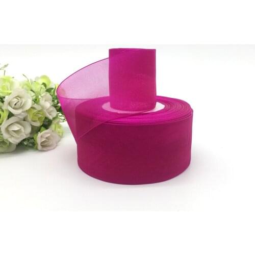 5 Yards 2" 50mm Ribbon Wedding Party Decoration Handmade Organza Ribbon Gift Wrapping Hair Bows DIY Christmas Ribbon #Deep Rose