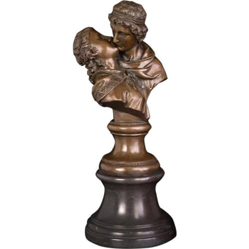 ArtsHom DS-677 Lovers Kiss Statue Sculpture Bronze Love Man and Woman Bust Figurines Art For Wedding Anniversary Gift Home Decor