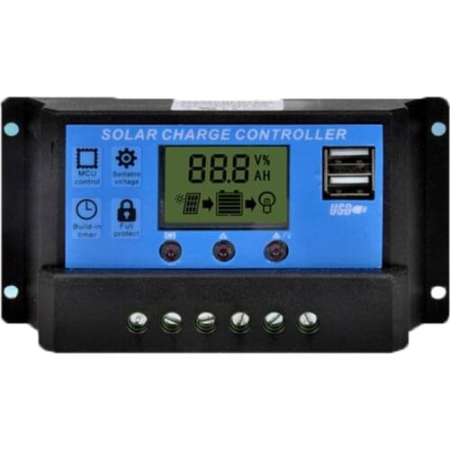 12V 24V 10A 20A 30A PWM Auto Solar Charge Controllers Smart Panel lighting System Regulator with Dual USB 5V 2.5A Port