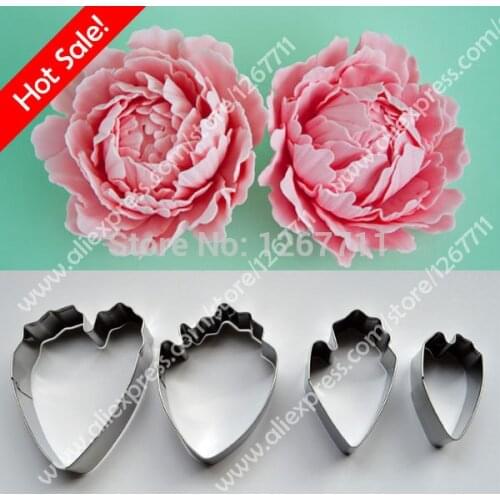 Free Shipping 4 Pcs Fondant Cake Decoration Floral petal cutter gum paste flower Cutter Stainless steel peony cutter Set