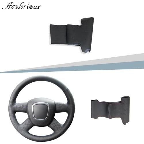 For Audi A3 8P Sportback A4 B8 B7 A6 C6 genuine leather DIY stitched handle wrap cover car interior steering wheel cover