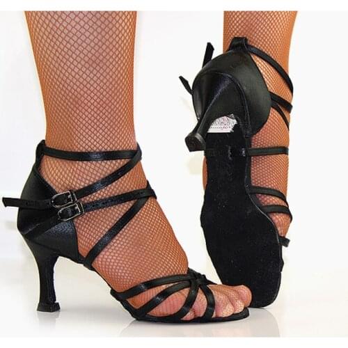 Black Latin Ballroom dance Shoes BD Professional Dancing Shoes 7cm 7.5cm 3inch meduim heel Tan Black Salsa Bachata Latin Dance S