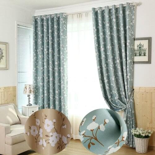 Kapok Printed Black Out Curtains Elegant Blue Beige Valances Grommet Top Polyester Fabric Window Door Curtain Panels for Bedroom