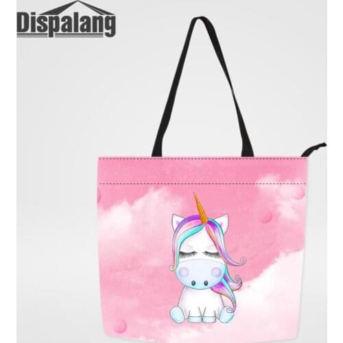 Dispalang High Quality Canvas Shopping Bags Unicorn Printing Reusable Shopper Handbag Women Multifunction Grocery Bag Totes Bags