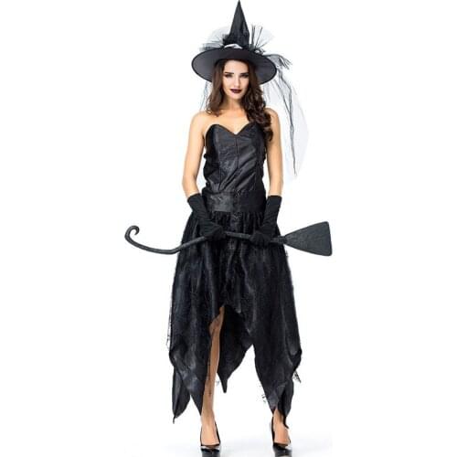 Gothic Woman Black Witch Cosplay Female Halloween Sorceress Costumes Carnival Purim Parade Masquerade Nightclub Rave Party Dress