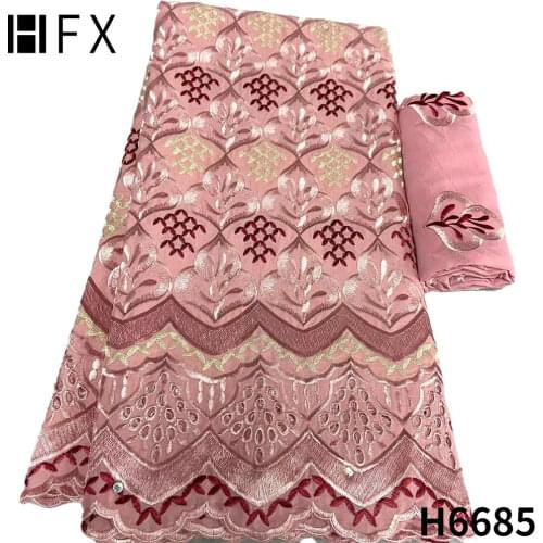 HFX 2021 blue High Quality Swiss Lace Fabric African Swiss Voile Lace fabric 5yards 100% Cotton Fabric For women Dress H5661