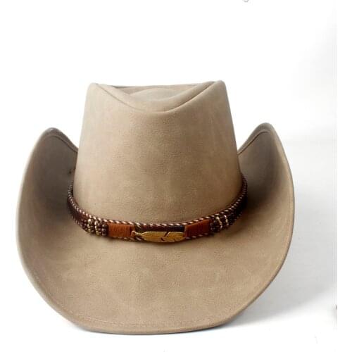 Leather Men Western Cowboy Hat For Gentleman Dad Cowgirl Sombrero Hombre Caps