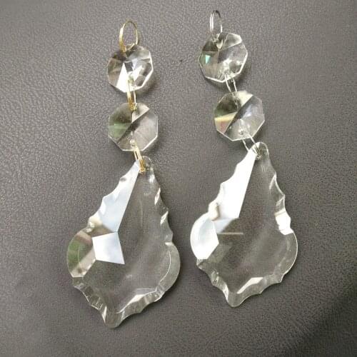 10 pieces/lot, 76*48mm maple leaf Crystal+2xoctagonal+3 chrome ring connector Glass Wedding Decoration Crystal Pendant