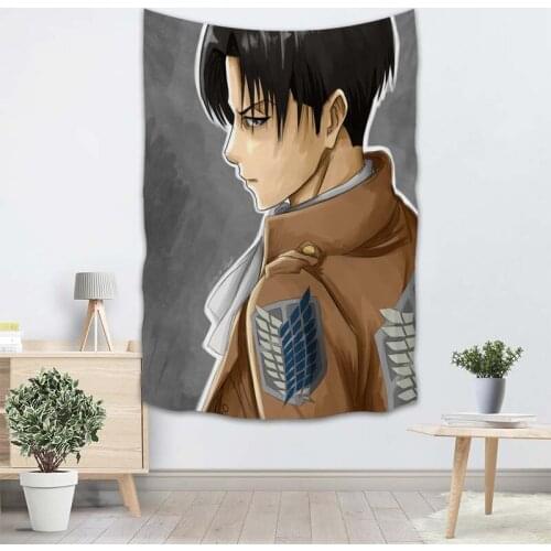 Levi Ackerman Attack on Titan Tapestry Wall Hanging Tapestries Cloth Fabric Print For Living Room Decorative Wall Blanket 0511