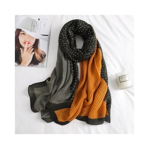 HOT SELLING Miyake pleated Folded stretch silk scarf women Dots patchwork print scarf all-match crimped scarf IN STOCK