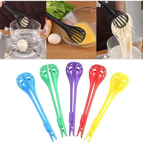 Multifunctional 3 in 1 Egg Beater Drinks Whisk Mixer Stirrer Nylon Noodle Tongs Pasta Spaghetti Tongs Food Clips Kichen Tools