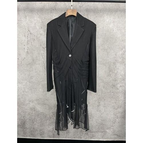 Fashion 2021 new ladies long sleeve suit collar outer layer gauze dress 1231