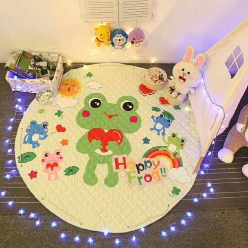 Cartoon Animals Fox/cat Pattern Bedroom Floor Mat Round Carpet Baby Play Mats Child Crawling Blanket Toys Storage Bag Room Decor