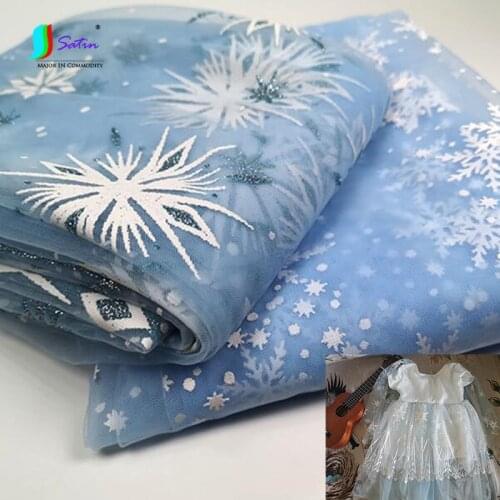 Dreamly Glitter Snowflake Soft Printing Mesh Fabric Christmas Activities Party DIY Doll Baby Gauze Dress Skirt Background Fabric