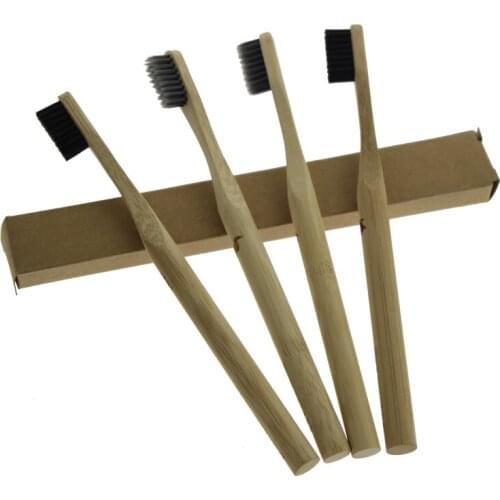 4Pcs/Set 19cm Round Handle Charcoal Bristle Natural Cute Biodegradable Eco-Friendly Bamboo Toothbrush Tooth Brush Kit
