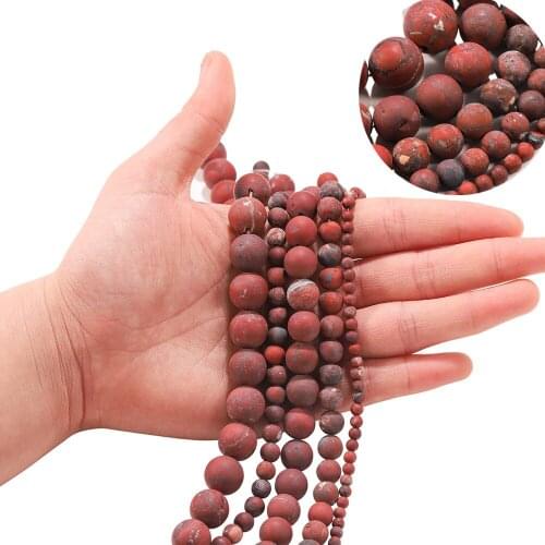 Natural Matte Red Brecciated Stones Round Loose Spacer Beads For Jewelry Making DIY Necklace Needlework 1Strand 4 6 8 10 12mm
