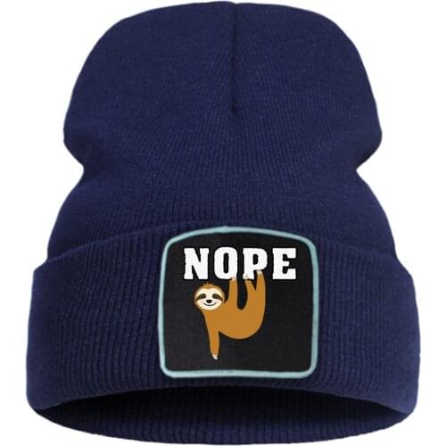 Nope Sloth Cartoon Kawaii Beanie Hats Casual Wool Spring Knitted Caps Unisex Outdoor Brimless Hat Creativity Street Hedging Cap