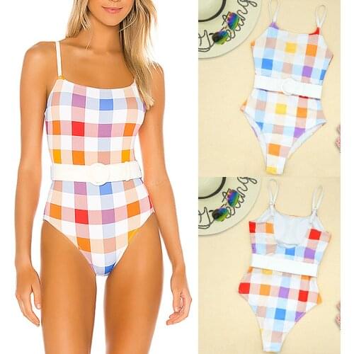 Girls swimwear Womens New Fashion Plaid One-piece Bikini O-neck Sexy Swimwear trikini купальник для девочки