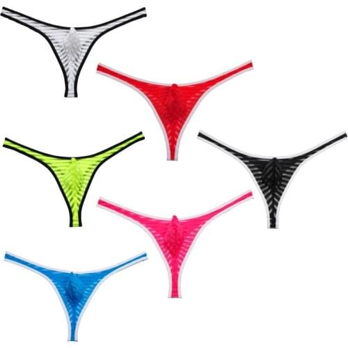 Sexy See-Through Penis Striped Transparent Gay Mens Thongs and g Strings Mini Bikini Pouch Male Thong Underwear Men Tanga Smooth