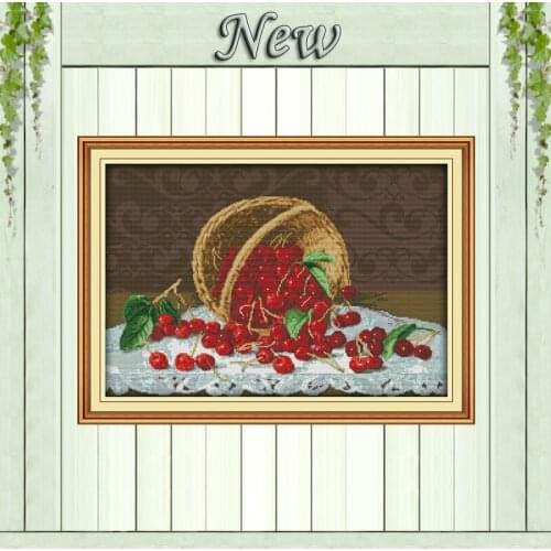 Fresh cherry fruits sweet paintings counted printed on canvas DMC 14CT 11CT chinese Cross Stitch Needlework Sets Embroidery kits