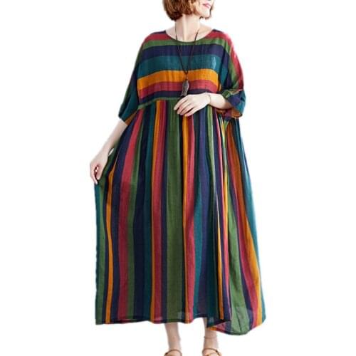 Uego Short Sleeve Loose Summer Dress Soft Thin Cotton Linen Beach Casual Dress Plus Size 5XL 6XL Women Long Maxi Dress