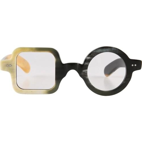 Unique Handmade White Black Half Round Half Square Horn Sunglasses Optical Eyeglasses Eyewear Frame