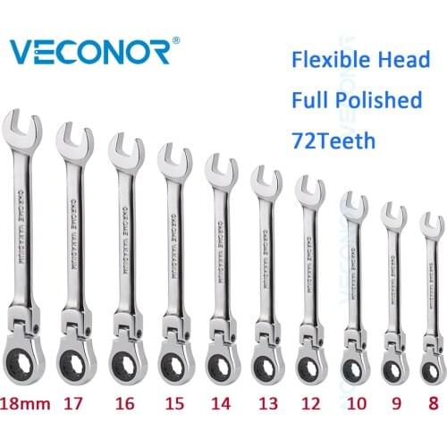10Pcs Ratchet Key Wrench Toos Set Flexible Ratchet Spanner Wrench Set Tools 72T Mirror Polish Universal Tools for repair