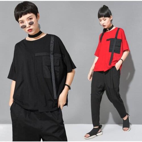 2020 Summer New personality Round Neck T-shirt Female Large Size was thin Bat Short Sleeve Stitching Casual top M433