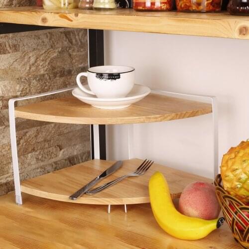 2 Layer Kitchen Solid Wood Stand Fan Shaped Corner Shelf Spice Racks Storage Glass Jar Seasoning Bottles Flavoring Home Care