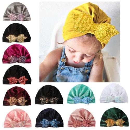 2019 Brand Newborn Toddler Kids Baby Boy Girl Velvet Bowknot Turban Beanie Hat Headwear Hat