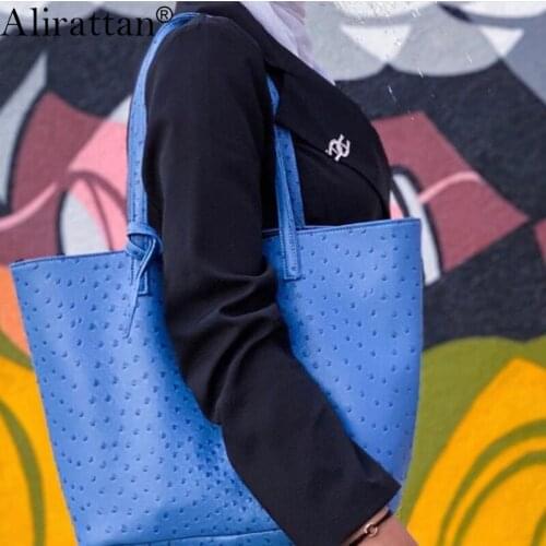 Alirattan New PU Leather Shoulder Bag for Women Large Capacity Ostrich Python Crocodile Leather Travel Casual Shopping Totes