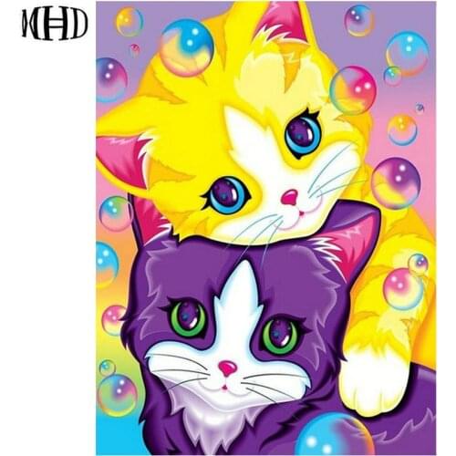 New Cartoon Two Cats 5d diy Diamond Embroidery Full Square / Round Diamond Painting 3D Diamond Cross Stitch Kids Gifts