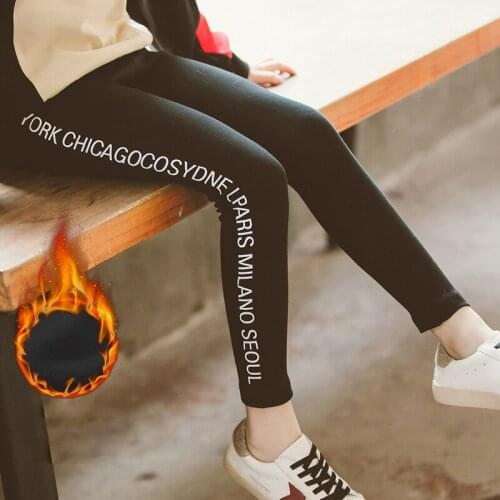 Velvet Girls Pants Fall Winter Stretch Leggings Letter Print Gray Pants Children Thicken Trousers Kids Clothes 3 -16 Years