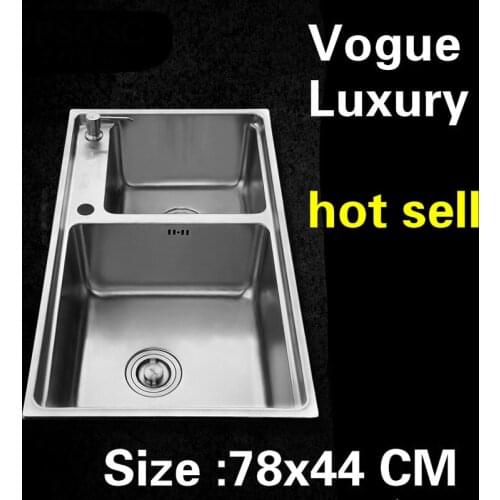 Free shipping Apartment luxury kitchen manual sink double groove wash vegetables 304 stainless steel hot sell 78x44 CM