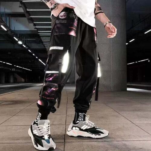 Streetwear Hip Hop Black Harem Pants Men Elastic Waist Punk Pants With Ribbons 2021 Casual Jogger Pants Men Hip Hop Trousers