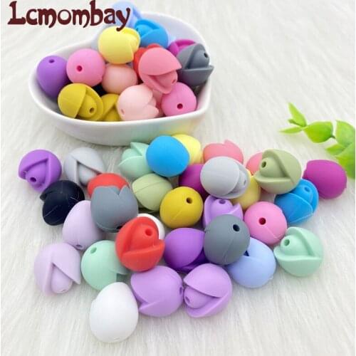 100/200/500pcs Silicone Lotus Beads BPA Free Silicone Flowers Beads Baby Chew Toy Teething Necklace DIY Nurse Jewelry Making