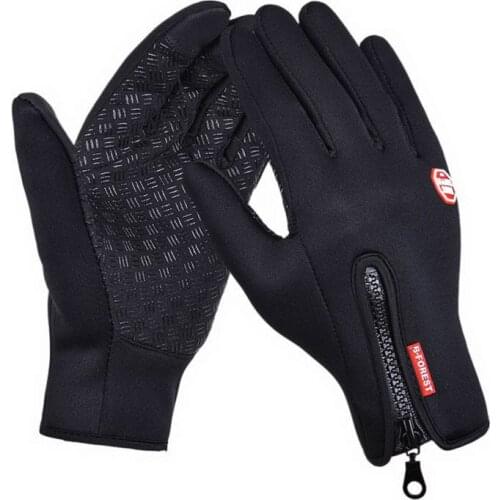 Black Women Waterproof Gloves Anti Slip Windproof Thermal Warm Touchscreen Gloves Breathable Winter Unisex Zipper Up Gloves