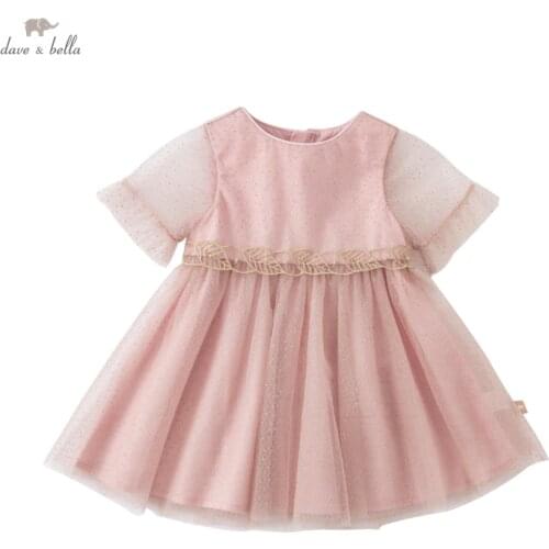 DB16928 dave bella summer baby girls cute dots print mesh dress children fashion party dress kids infant lolita clothes