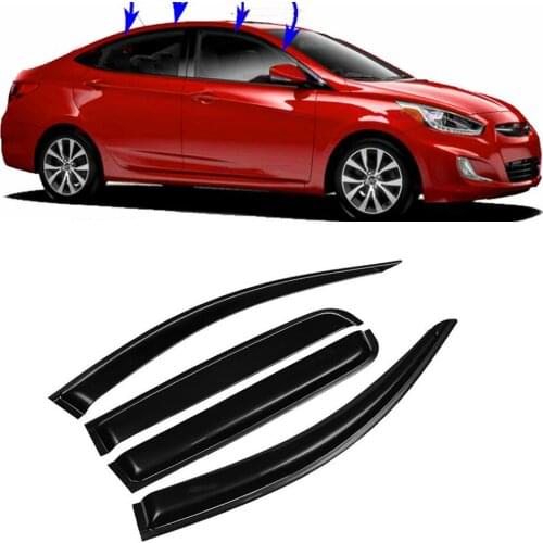 For Hyundai ACCENT 2012 2013 2014 2015 2016 2017 Window Vent Visor Sun Rain Deflector Guard Awnings Shelters Adhesive Cover Trim